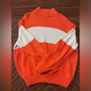Women’s Aerie Orange With White Stripe Knit Sweater Size XL